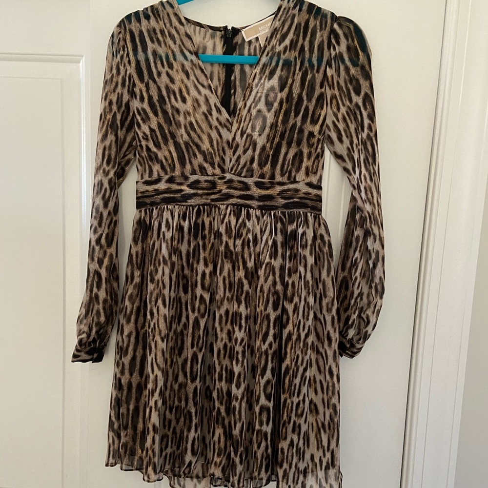 Michael Kors leopard empire waist longsleeve dress